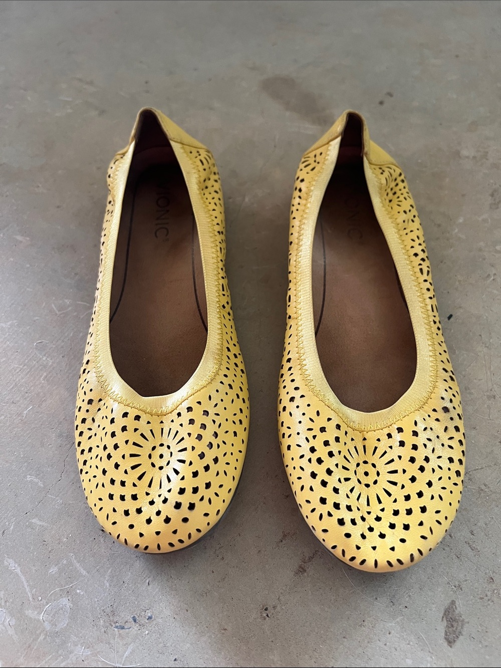 Vionic Yellow Laser-Cut Round-Toe Ballet Flats
